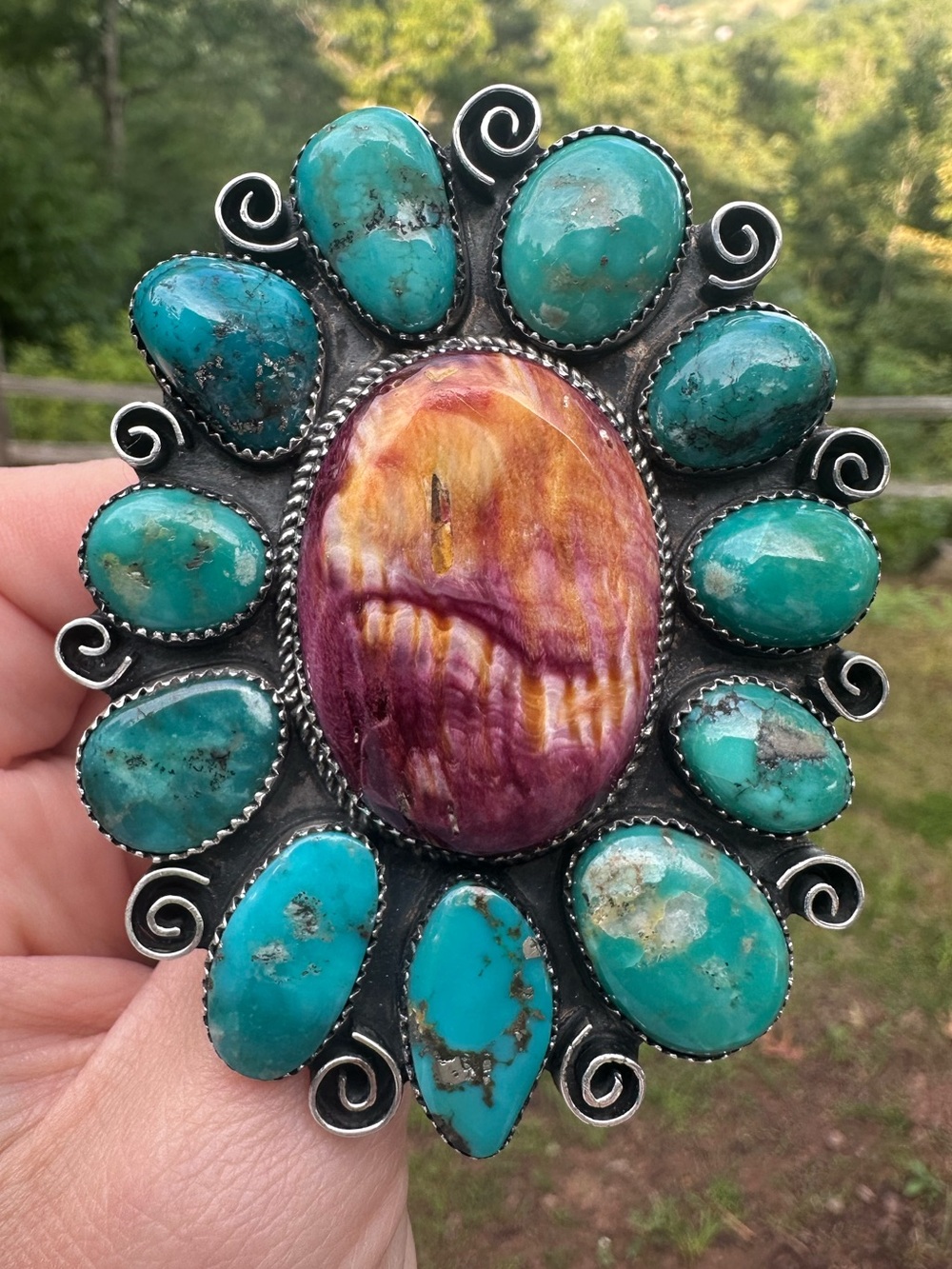 Navajo ✨ Marcus Chavez Turquoise & Purple Spiny XL adjustable Ring - Picture 5 of 5